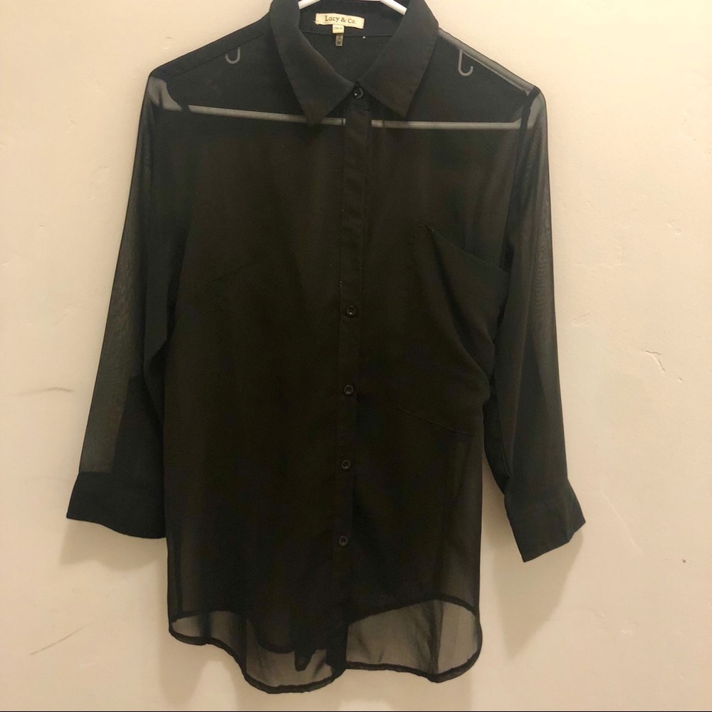 Lucy & Co. Black Sheer Button Up Collared Shirt